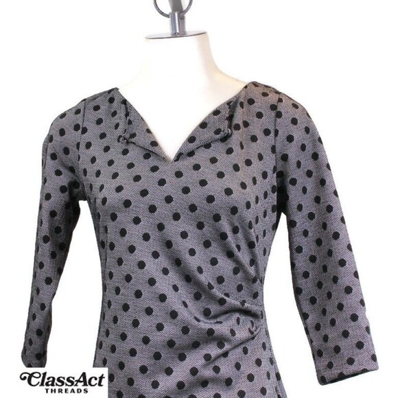 Talbots Dress polka dot Faux Wrap Black 3/4 Sleeve Back Zipper Petite Small - Picture 2 of 5